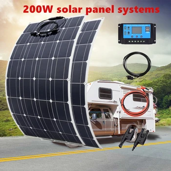 200W 100W Mono Flexible Solar Panel 20A/10A Solar Controller Module for Car RV Boat Home Roof Vans Camping 12V 24V Solar Battery flexible painel solar 12v 25w 4 pcs solar panels 100w solar battery charger chargeur solaire marine yacht boat caravan car camp