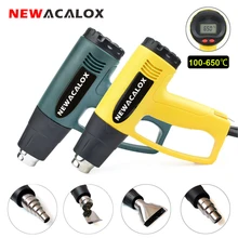 NEWACALOX 220V 2000W Industrial Heat Gun EU Plug LCD Display Hot Air for Shrink Packaging with 4Pcs Nozzles Power Tool Kit