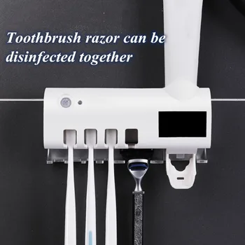 

Toothbrush Holder Toothpaste Dispenser Sanitizer Solar Energy UV Disinfectant Cleaning Agent Storage Bathroom No Need To Charge