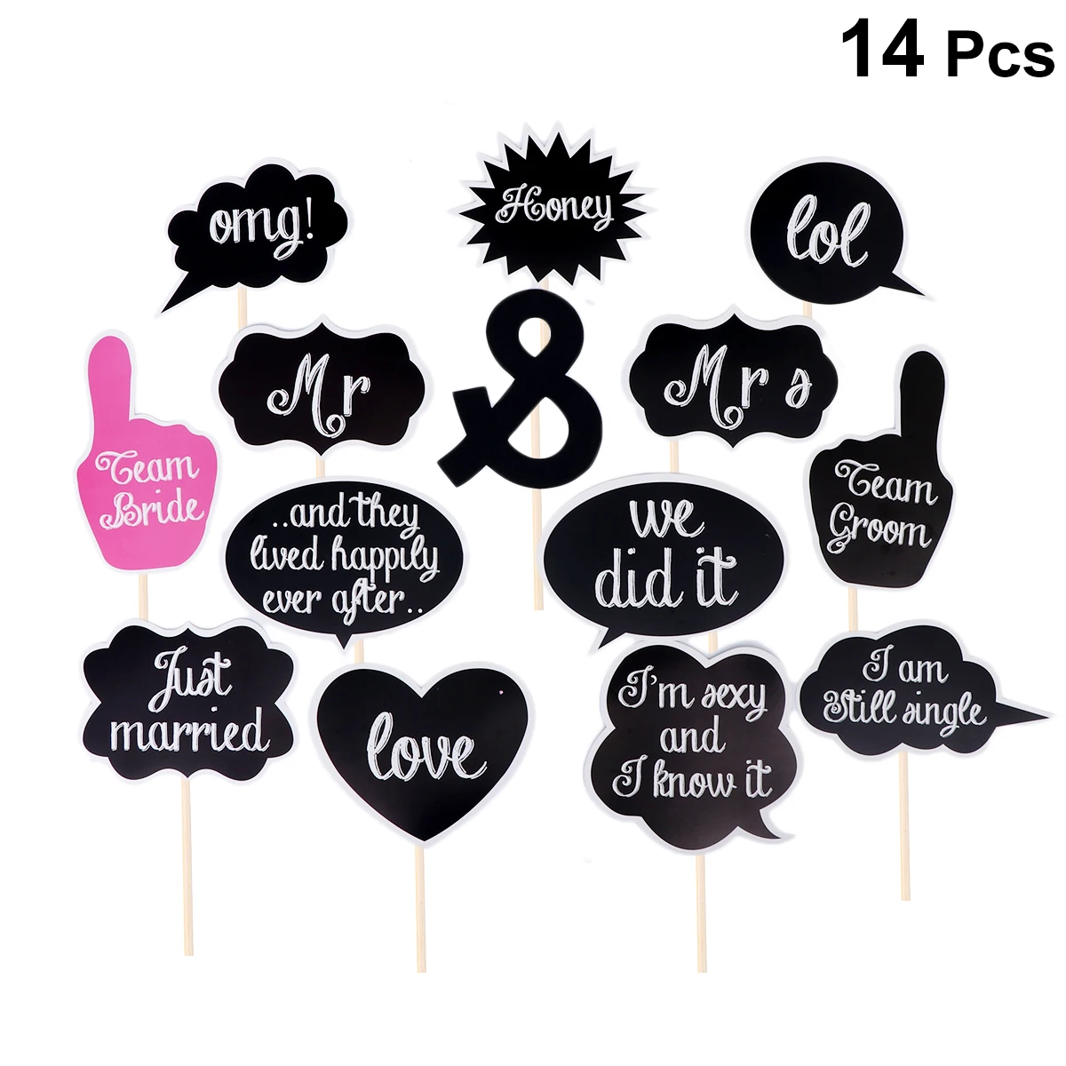 

14pcs Wedding Photo Props DIY Funny Words Finger Sticker Selfie Photo Booth Props For Bridegroom Bride Photobooth Prop Party