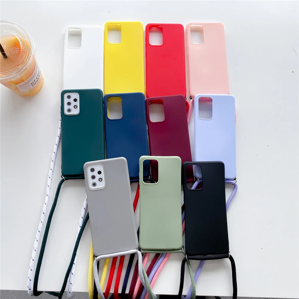 bellroy case Necklace Lanyard Phone Case For Samsung A9 A8 A7 A6 2018 A7 A5 A750 J2 J4 Core J5 J7 Prime J6 J8 Plus Solid Color Soft TPU Cover phone pouches