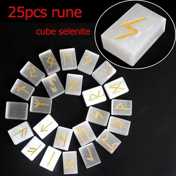 

25Pcs Natural Transparent White Selenite Rune Crystal Runes Stone Cube Gypsum Divination Meditation Symbol Reiki Healing Gift