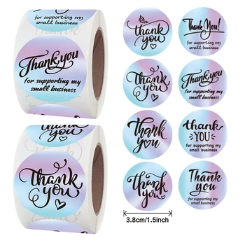 

500pcs/roll 3.8cm Rainbow Laser Thank You Stickers Small Shop Gift Packaging Decorative Envelopes Labels Stationary Supplies