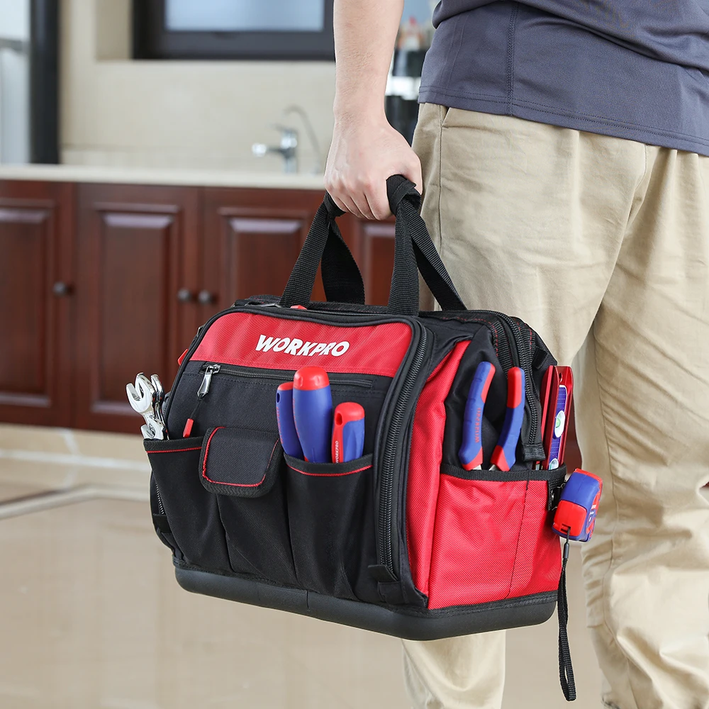 WORKPRO 16" Open Top Tool Storage Bag Multifunctional Heavy Duty Tool Bag Men Crossbody Bag for Tools