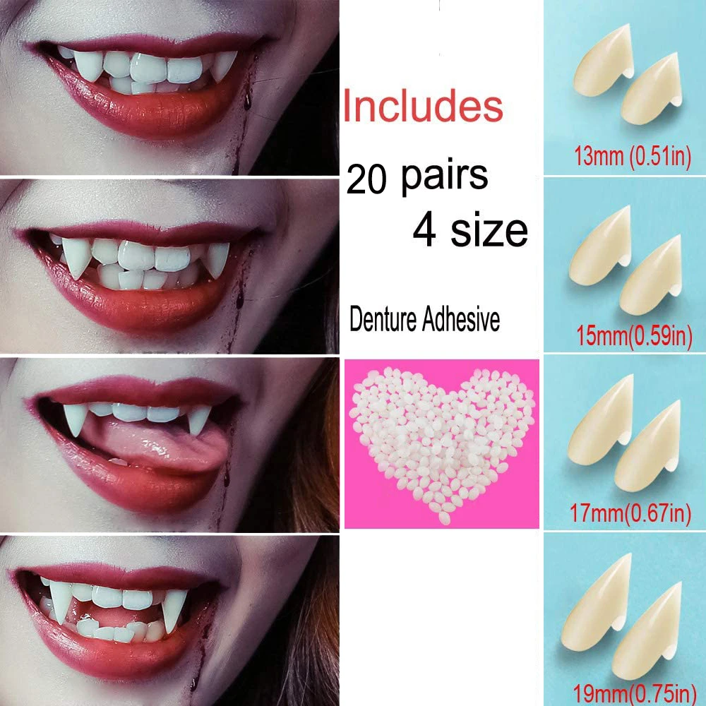 20 Pairs Fake Vampire Teeth Fangs Halloween Party Zombie Ghost Devil