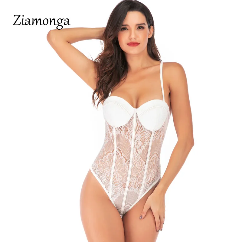 

Ziamonga European Brand Sexy Full Lace Transparent Ultrathin Jumpsuits Women Bodysuit Girls Deep V Mesh Overalls Women Clothing
