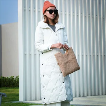 

2020 New Down Jacket Women's Mid-Length Fashion Slim Light Diamond Lattice Over The Knee Coat Without Hood Single Breasted