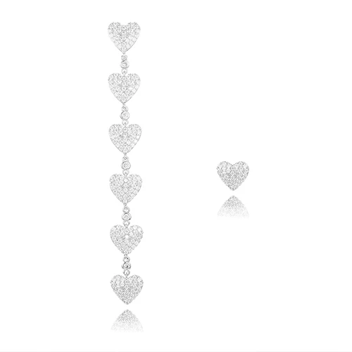 Silver SISCATHY роскошные CZ циркон цветок длинные висячие серьги для женщин сердце любовь свадебные серьги Модные ювелирные изделия - Окраска металла: Silver