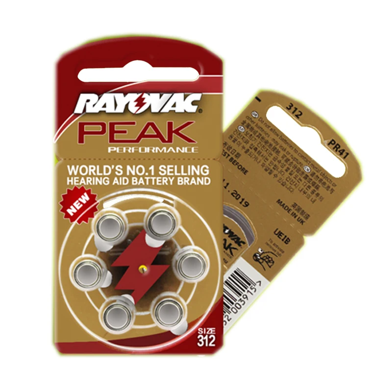 Аккумуляторы для слухового аппарата 30 шт./5 карт RAYOVAC PEAK A312/312/PR41 цинковые
