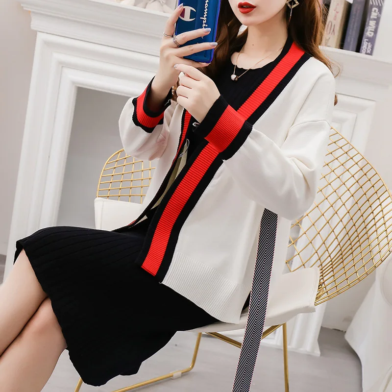 

2019 Autumn New Style Large Size Dress Large GIRL'S Western Style High Fashionable Slimming Goddess Online Celebrity Two-Piece S