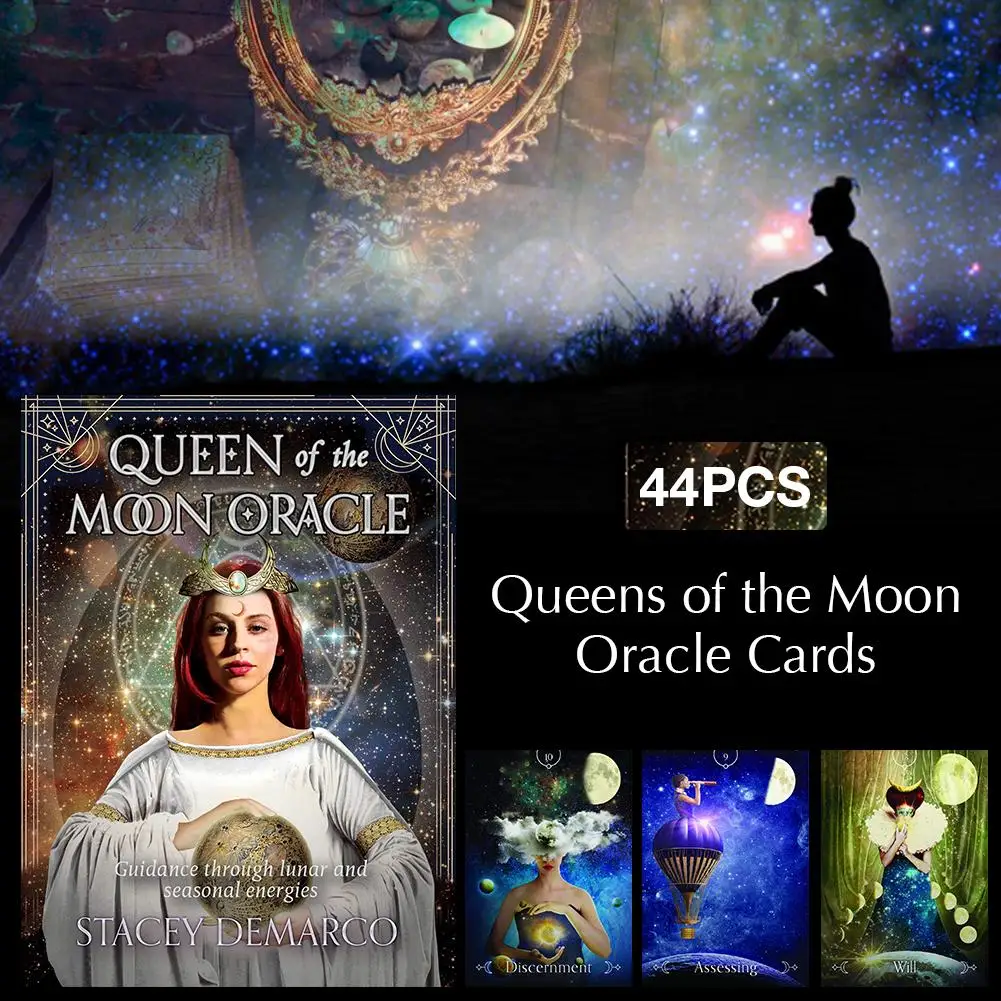 

44PCS Queen of the Moon Oracle Cards Durable Fun Tarot Game Cards for Party Home Use