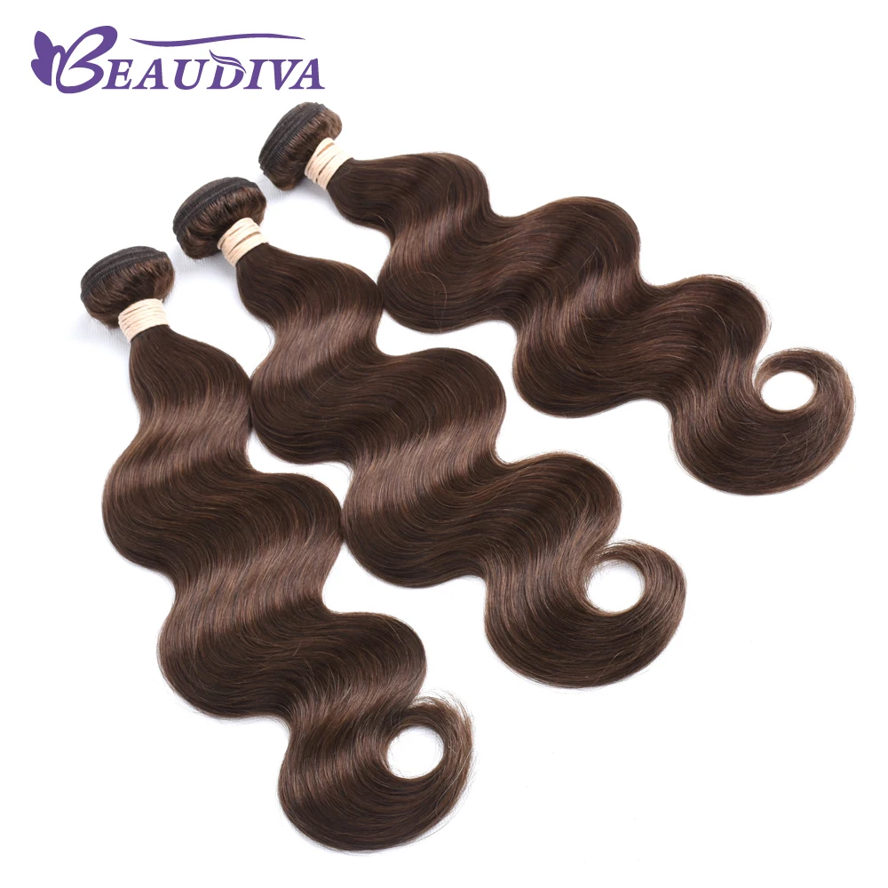 

BEAUDIVA Pre-Colored Human Hair Weave Brazilian Body Wave 4# 2# Natural Black Colored Medium Brown Hair Weaving