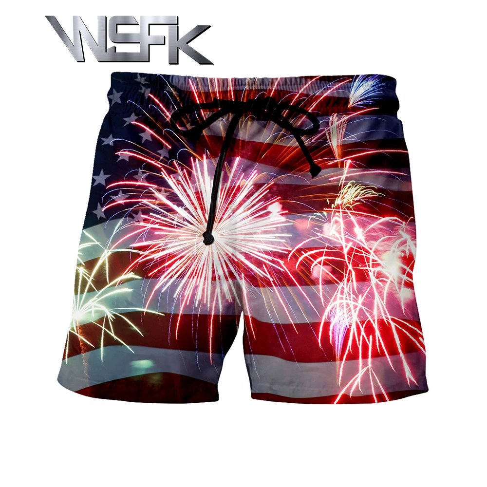 WSFK usa 2019 summer 3D printing july masculino casual comfort men shorts A1026