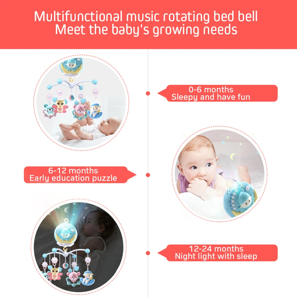 Детские погремушки в кроватку мобильные телефоны держатель для игрушек вращающийся радио-няня кровать Музыкальная Коробка проекция 0-12 месяцев новорожденный младенец мальчик игрушки