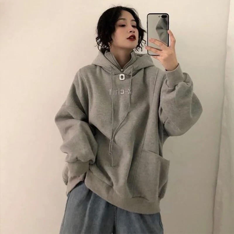  Winter Hooded Turtleneck Loose Women's Sweatshirts Thicken Letter Fleece Female Hoodies 2019 Korean