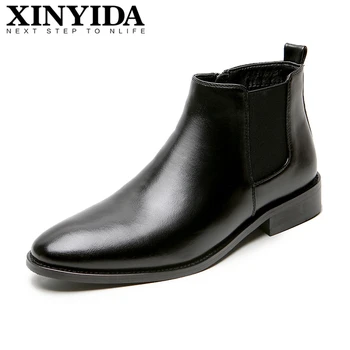 

2020 Pointed Toe Zip High Top Leather Boots Men's High Top Ankle Boots British Thick Sole Men Boots Size 38-44