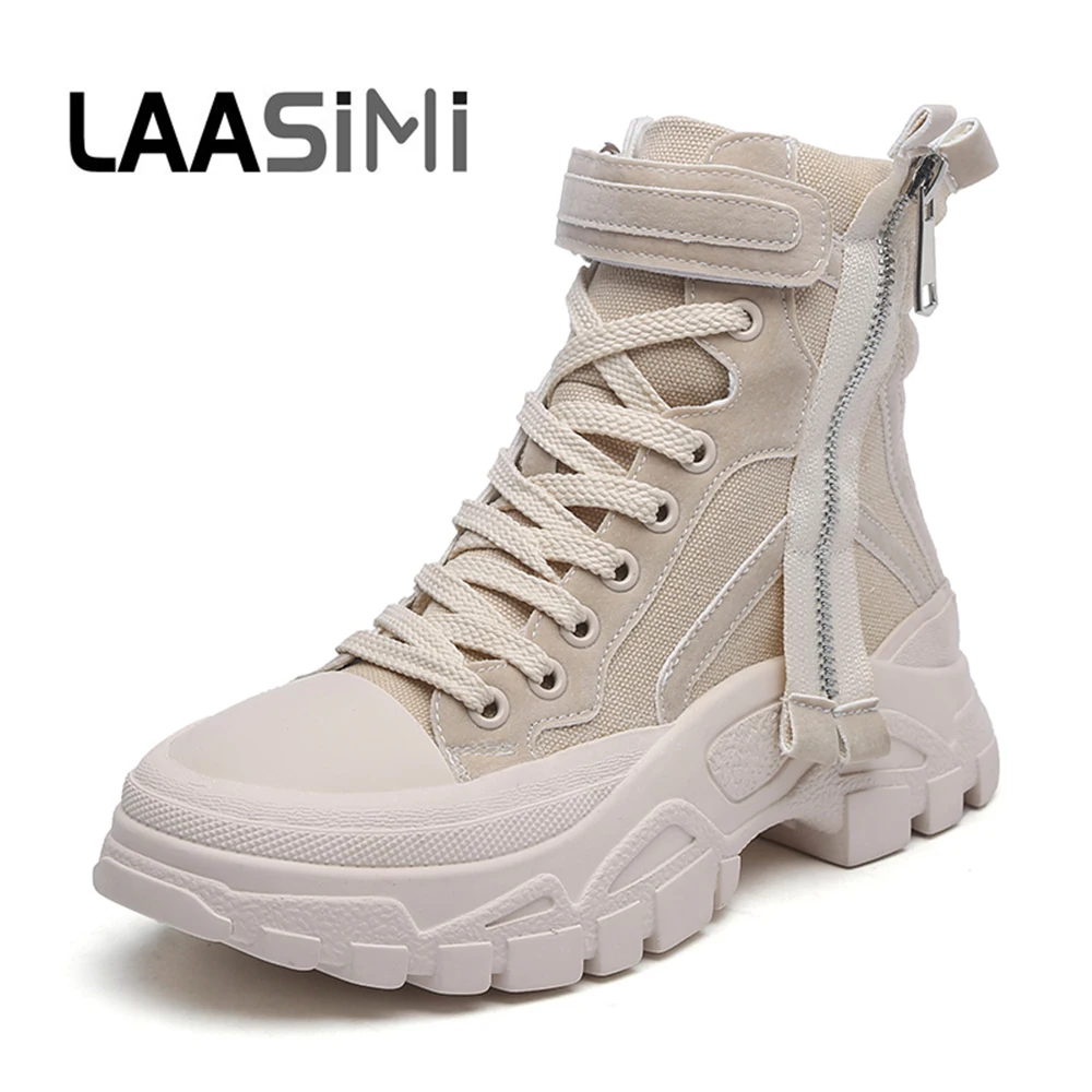 

LAASIMI Ankle Boots Women Canvas Denim Waterproof Rubber Shoes Woman Hook&Loop Fashion Climbing Boots Female Platform Ladies