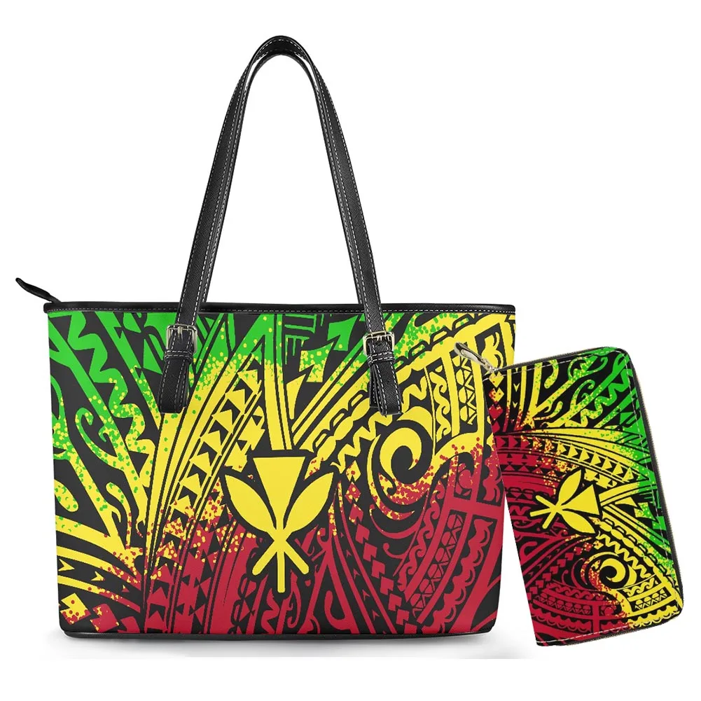 

Cumagical Fashionable 2022 Women Purses And Handbags With Wallet Set Ladies Set Bag Tonga Print Polynesian Color Purple Design