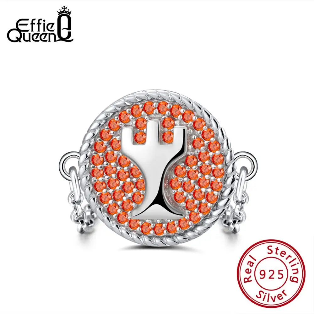 

Effie Queen 925 Sterling Silver Statement Women Ring Chain Chess Rook Orange Zircon Original Jewelry Anniversary Gift TSR111