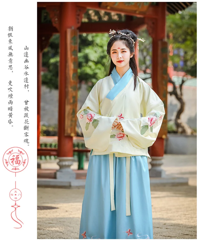 Женский Hanfu Традиционный китайский древний народный танцевальный костюм праздничный наряд Мин Цин вышивка принцесса фея платье набор DL4993