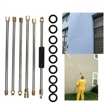 

6pcs Extension Wand Set Stainless Steel Tube Car Wash Pressure Washer Tool Adjustable O-Ring Lance Power 4000psi Quick Connect