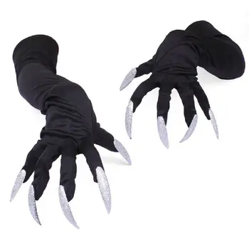 

Halloween Long Nails Gloves Unisex Elbow Long Gloves Witch Cosplay Costume Party Scary Fancy Props Black for Women Men