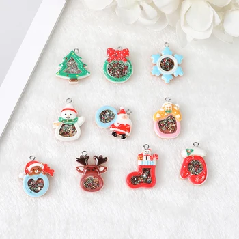 

15pcs/ lot Cute Christmas quicksand Fill Flat back Cartoons Resin Charms Accessory for Necklace Earring Pendant DIY Making
