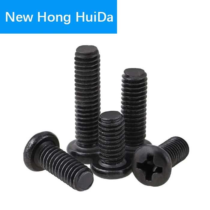 

M2 M2.5 M3 M4 Phillips Cross Recessed Pan Head Machine Screw Iron Metric Thread Round Head Bolt Black Steel