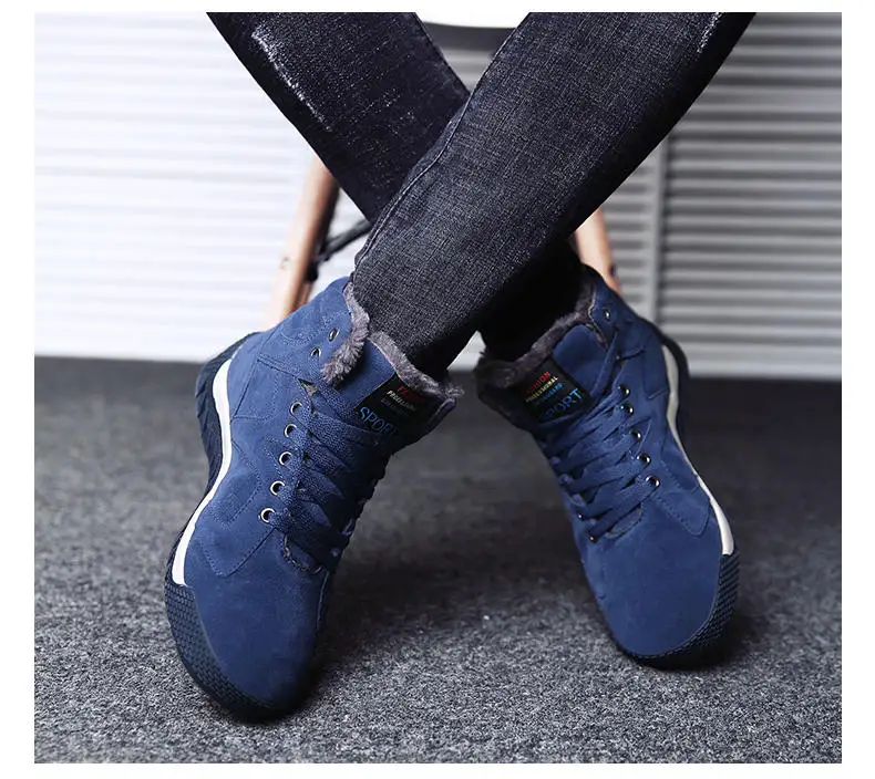 Men Shoes Winter Casual Boots for Men Fur Lace Up Warm Snow Boots Outdoor Fashion Flat Mens Shoes Big Size 47 Scarpe Uomo 43