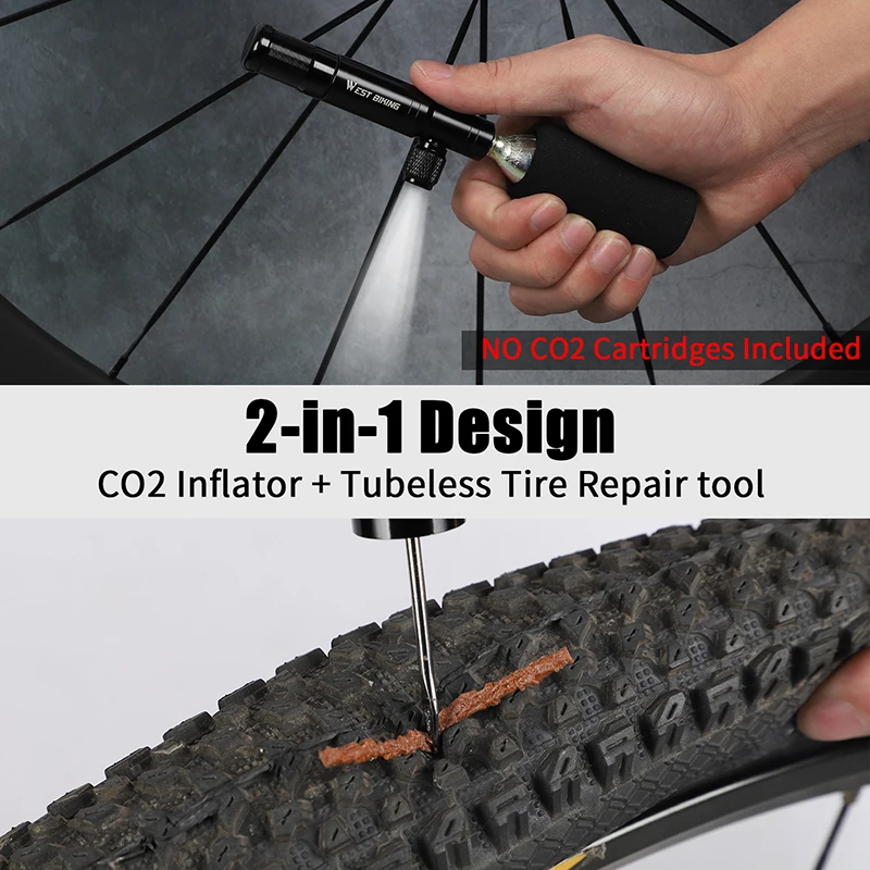 Ultralight CO2 mini pump with Schrader/Presta valve adapter West