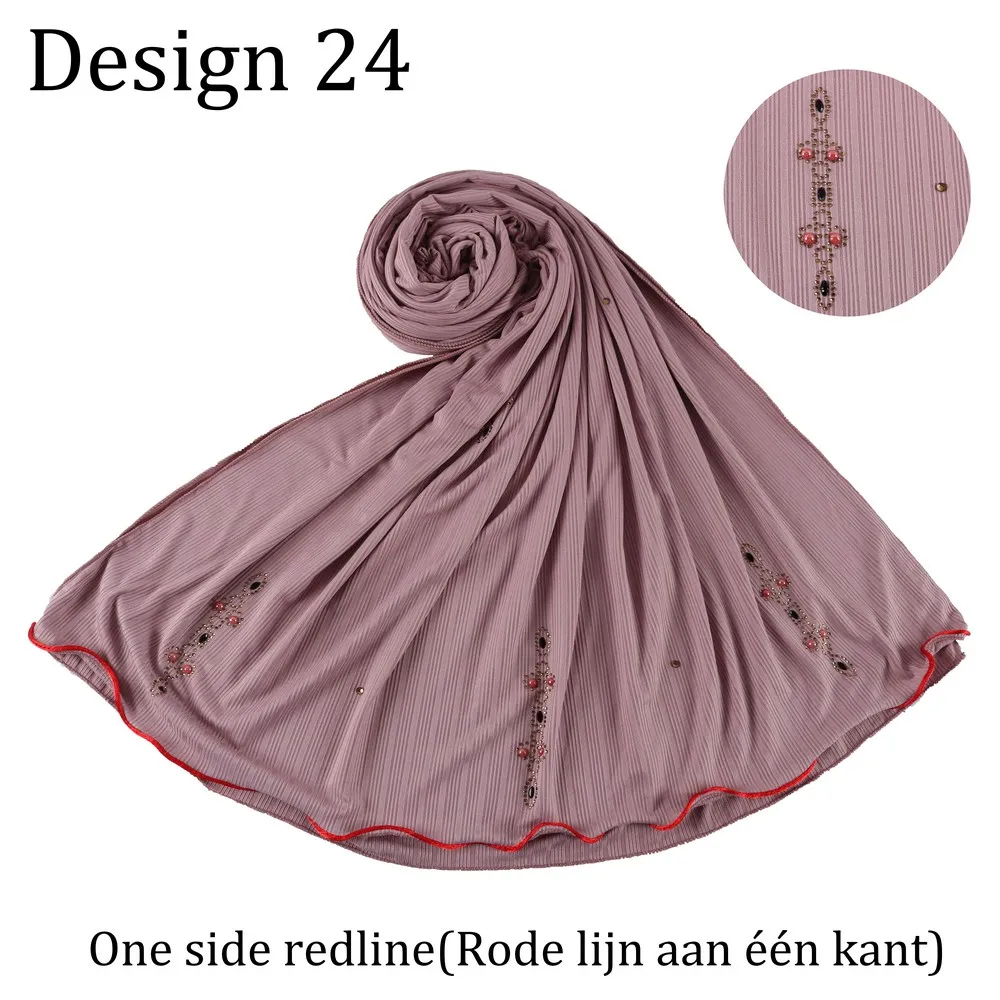

Roma lined-D24 Diamond jersey hijab scarf design Half pearl decoration one side red line for Arab Islamic femme musulman shawls