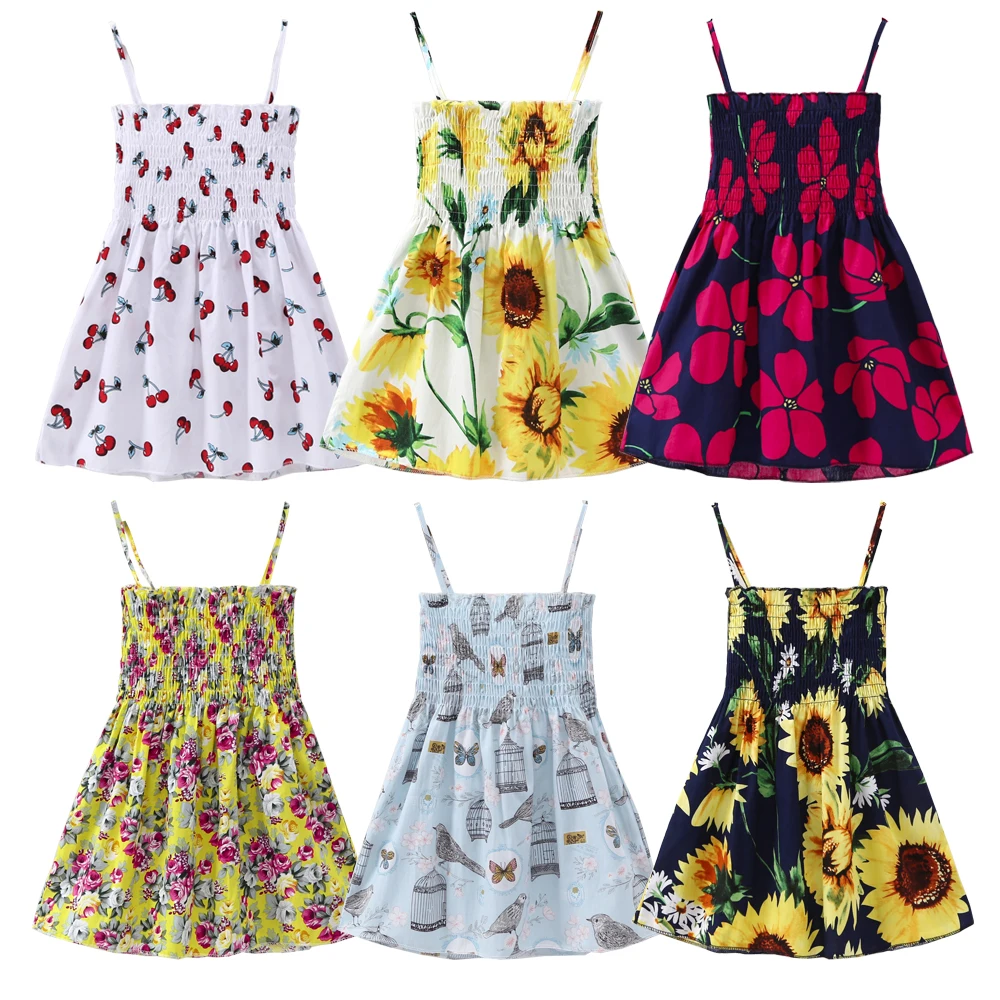 NEW Summer New Baby Clothes BABY Ruched Party Dresses Girl Cherry Floral Printed Cute Kids Costume Causal Loose Dress | Детская одежда