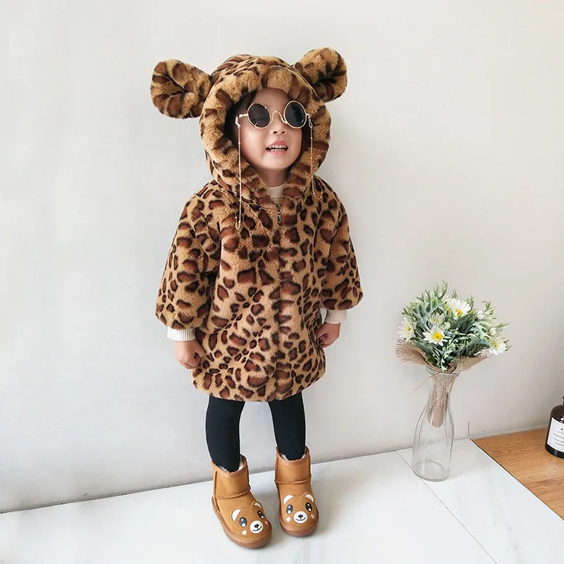 Toddler Baby Girl Winter Leopard Print Thick Warm Jacket Hooded Windproof Coat 