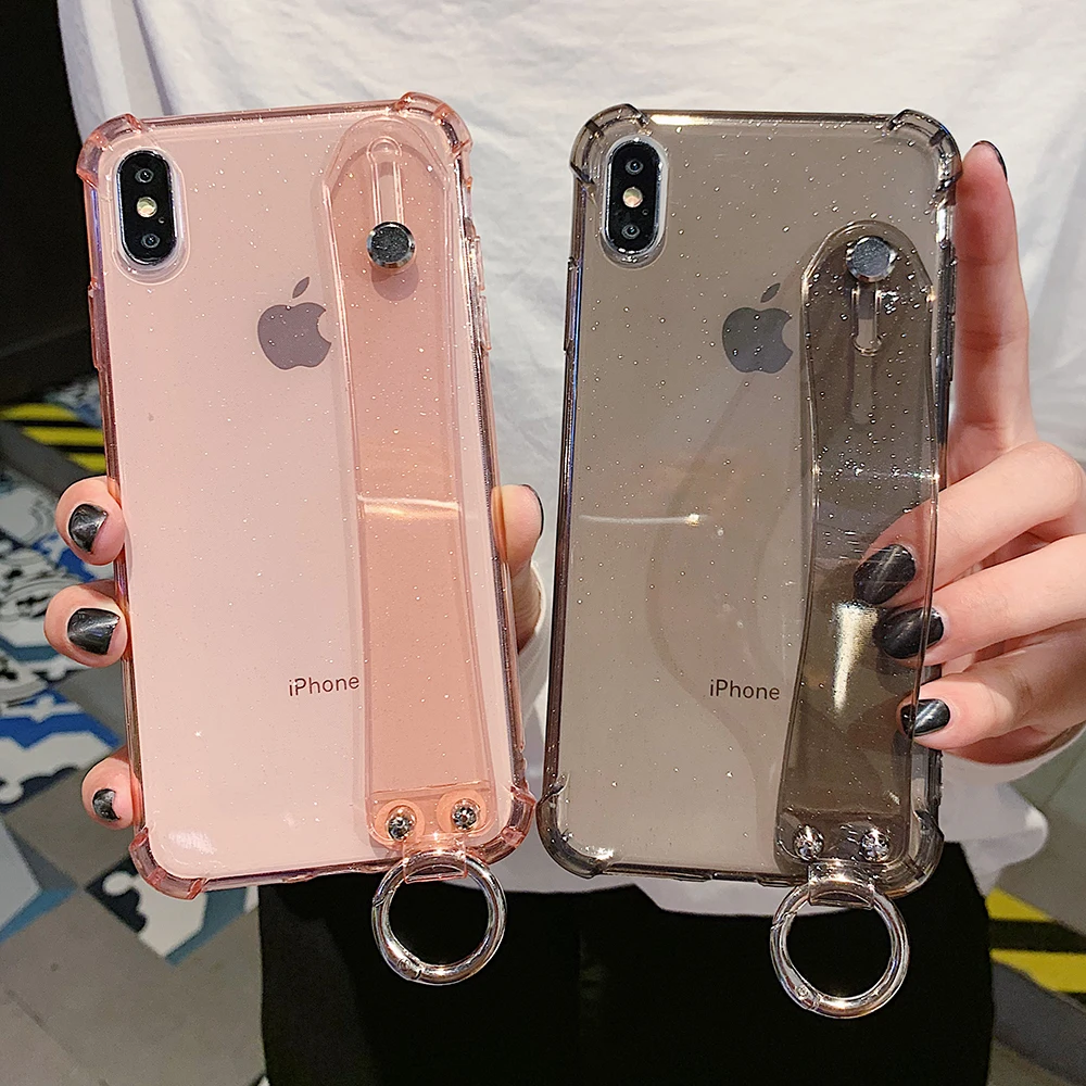 Блестящий чехол для телефона iPhone 11 X XR XS Max 8 7 Plus 6 6S Plus Блестящий Прозрачный мягкий силиконовый браслет задняя крышка