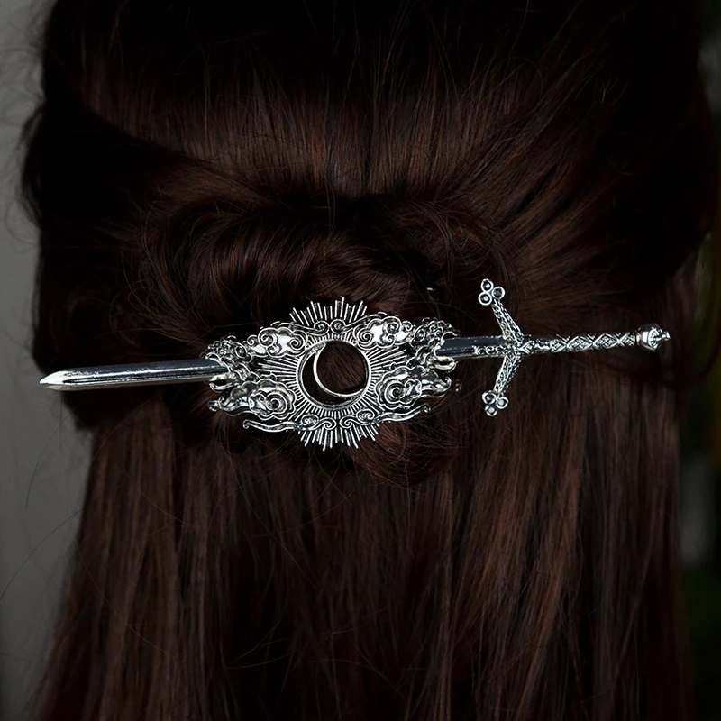 Witch Pagan Dragon Crescent Moon Hair Barrette Hairstick Hair Jewelry