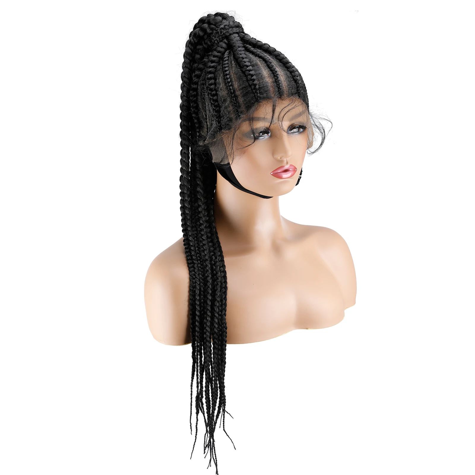 TRENDING! Ponytail Braided Wigs for Black Women 30 inches 360 Full Lace Braid Wig Synthetic Lace Front Wig Handmade Ponytail Braid Wigs