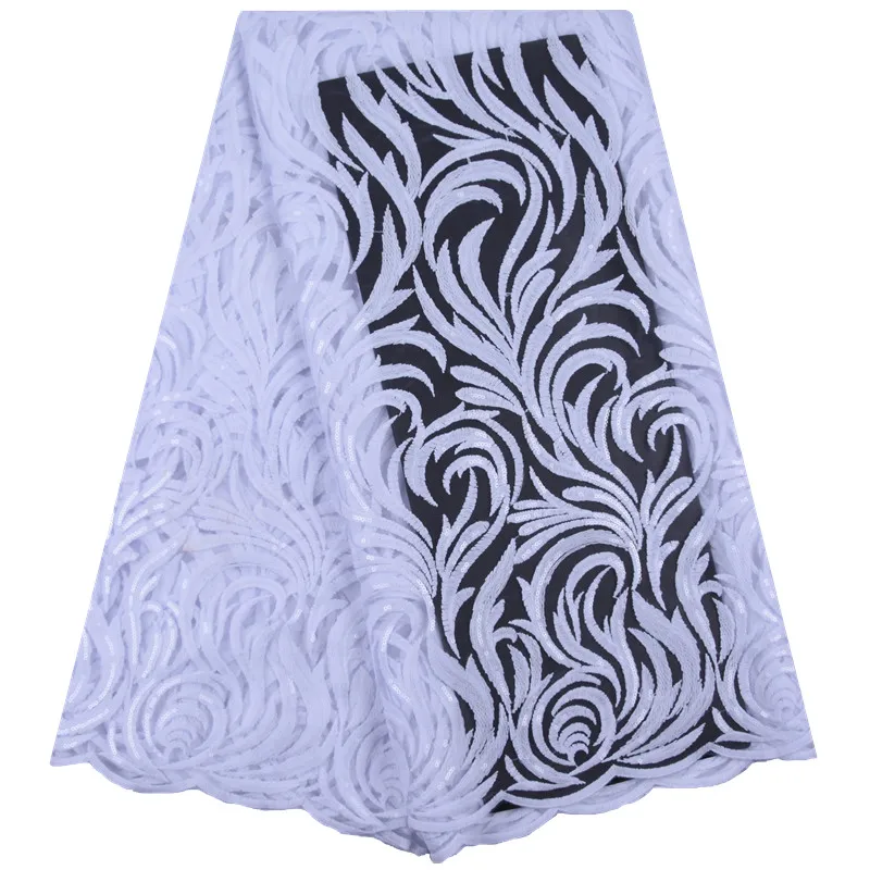 

Pure White African Dry Lace Fabrics High Quality Milk Silk Lace Fabric For Wedding With Sequins French Mesh Lace Fabrics 1736