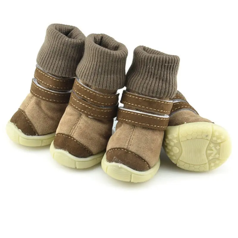 

4PCS Dog Shoes Winter Pet Slip Cotton Soft Cashmere Waterproof Warm Boots Belt Decorative Shoes Dog Accessories