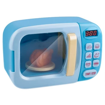

Children Pretend Play Toys Electric Home Appliances Simulation Microwave Oven with Light Rotate Playset for Kids,Blue
