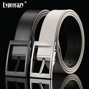 

Lyprerazy Mens belts luxury Cow leather belt for men metal buckle man Jeans pants Black White leather belts