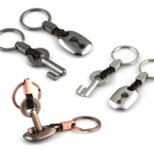 Кожаный Веревка замок пары брелок свадебный подарок кольцо для ключей для пары-Стиль брелок для ключей творческое аксессуары