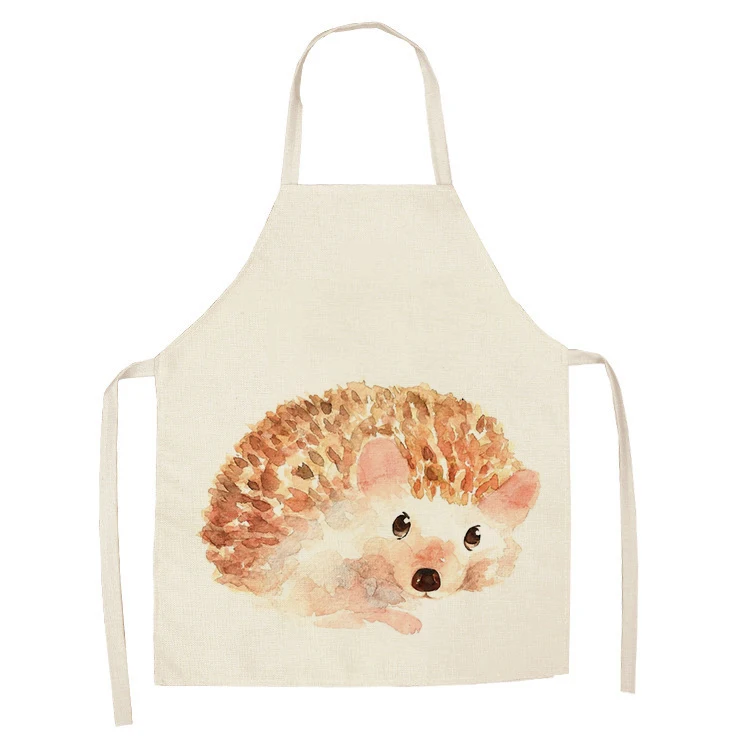1Pcs Kitchen Apron Cartoon Hedgehog Printed Sleeveless Cotton Linen Aprons for Men Women Home Cleaning Tools 55*68cm