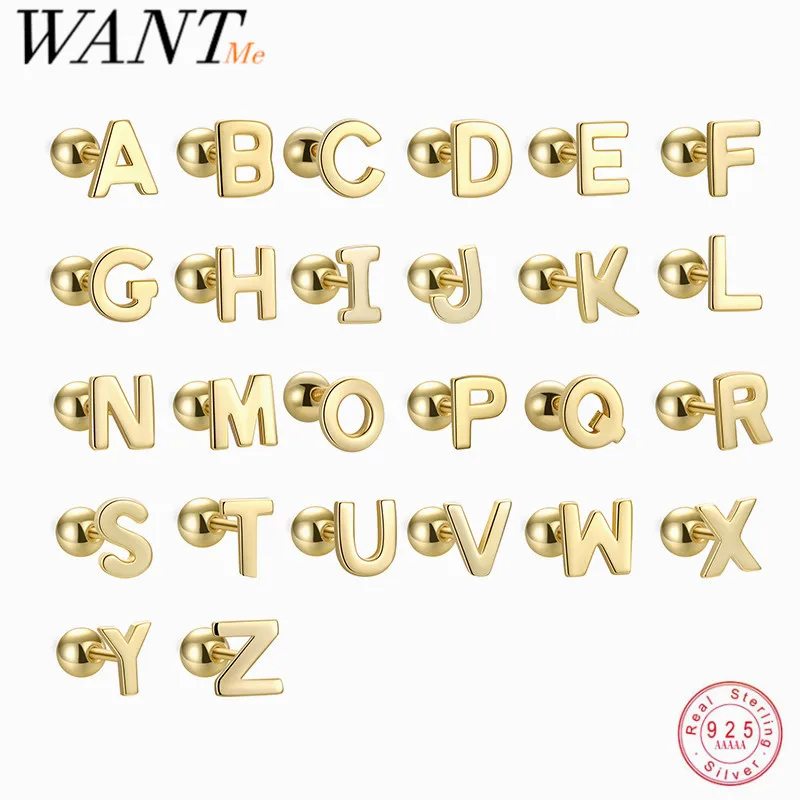 WANTME серьги-гвоздики из стерлингового серебра 925 пробы с спиральными бусинами A ~ Z