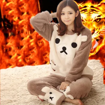 

Women Pajamas Sets Autumn Flannel Female Turn-down Collar Full Sleepwear For women's Pajamas Winter Home Suits Pyjama Hot Sale