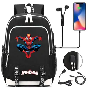 

Disney Fashion USB Charging Schoolbag Boy Girl Teenagers Cartoon Spiderman Backpack School Bag Student Book Bag