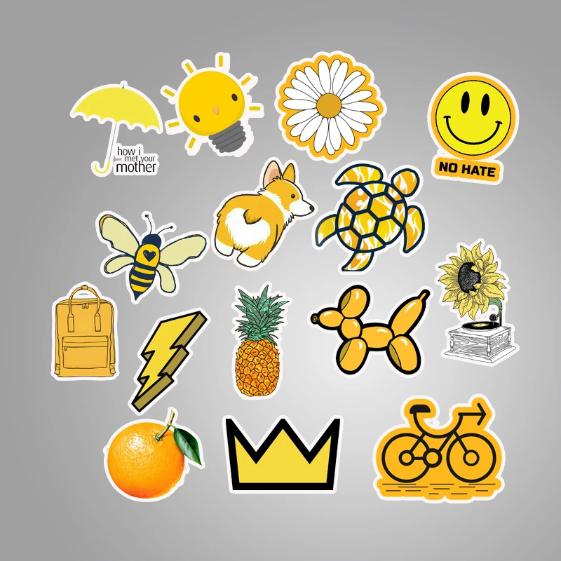 50 PCS Cartoon Yellow VSCO Stickers For Chidren Toy Waterproof Sticker ...