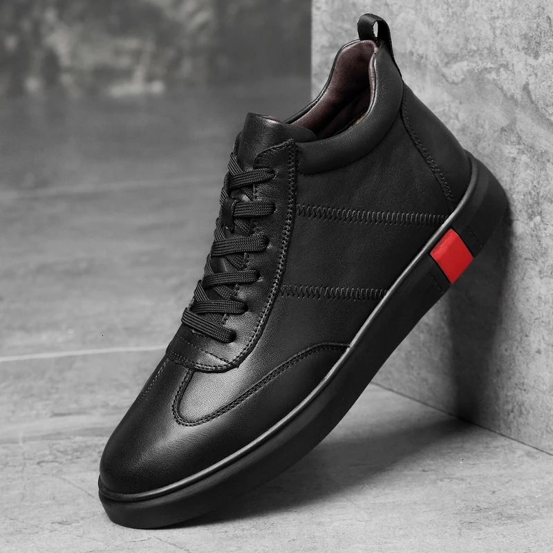 

genuine Leather Men Ankle Boots Designer Black Snow Boots Waterproof lace up Winter Men Boots With Fur warm Shoes size 38-46 L4