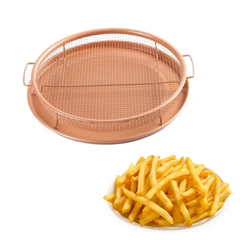 

1pc Kitchen Stainless Steel Mesh Strainer Round Shape French Fries Basket Sieve for Home (Rose Gold)