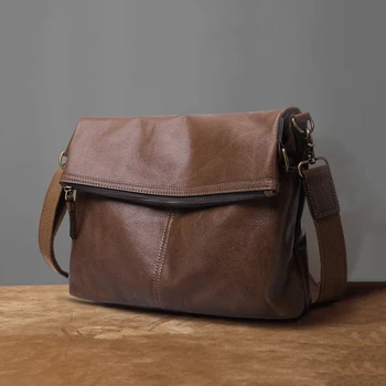 

Men's Genuine Leather Shoulder Bags Vintage Full Grain Leather Messenger Bags Cowhide Leather Satchel Bag