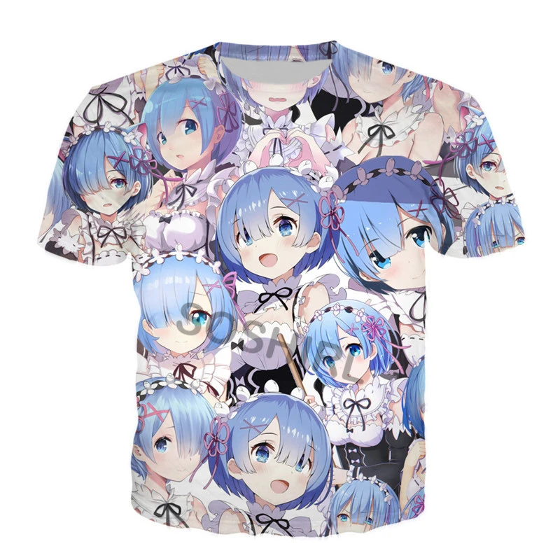 Soshirl かわいいレム Tシャツヒップホップストリート原宿アニメ再ゼロ Tシャツおかしい夏トップ Tシャツ青髪メイドコスプレ服 T Shirts Aliexpress